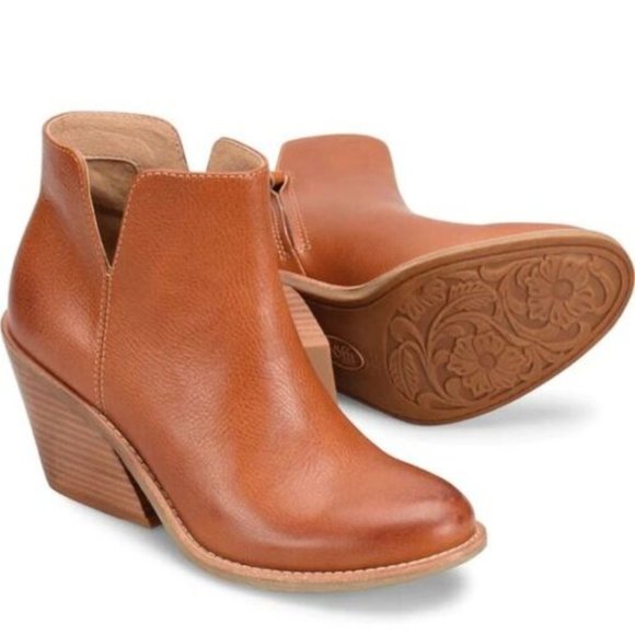 Sofft Shoes - Sofft New Leather Ankle Bootie Tori Bourbon Brown Western Cowboy Cowgirl Sz 8.5